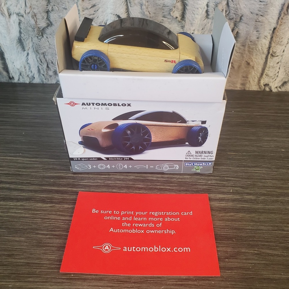 AUTOMOBLOX S9R Sport Sedan Mini Wooden Toy Car Blue‎ Wheels